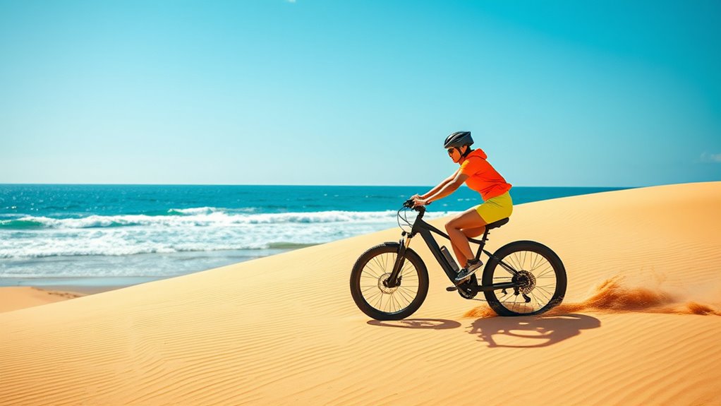 riding e bikes on beaches