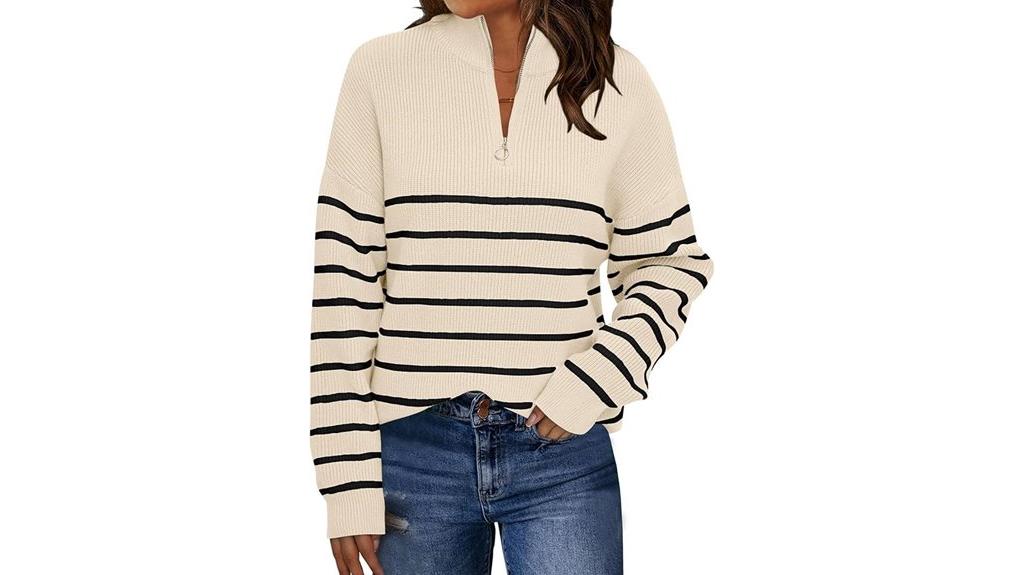 striped women s quarter zip sweater