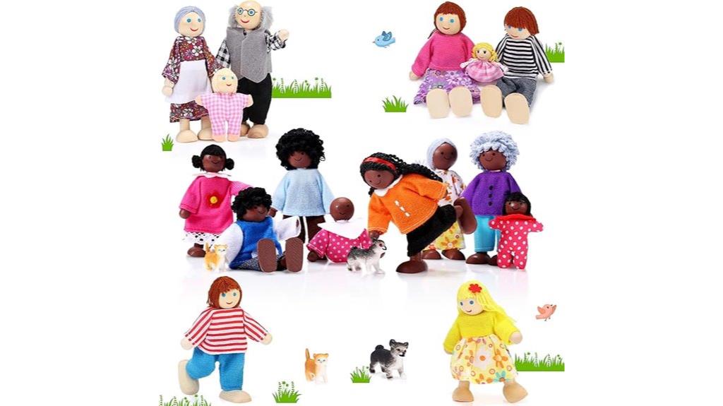wooden dollhouse family set