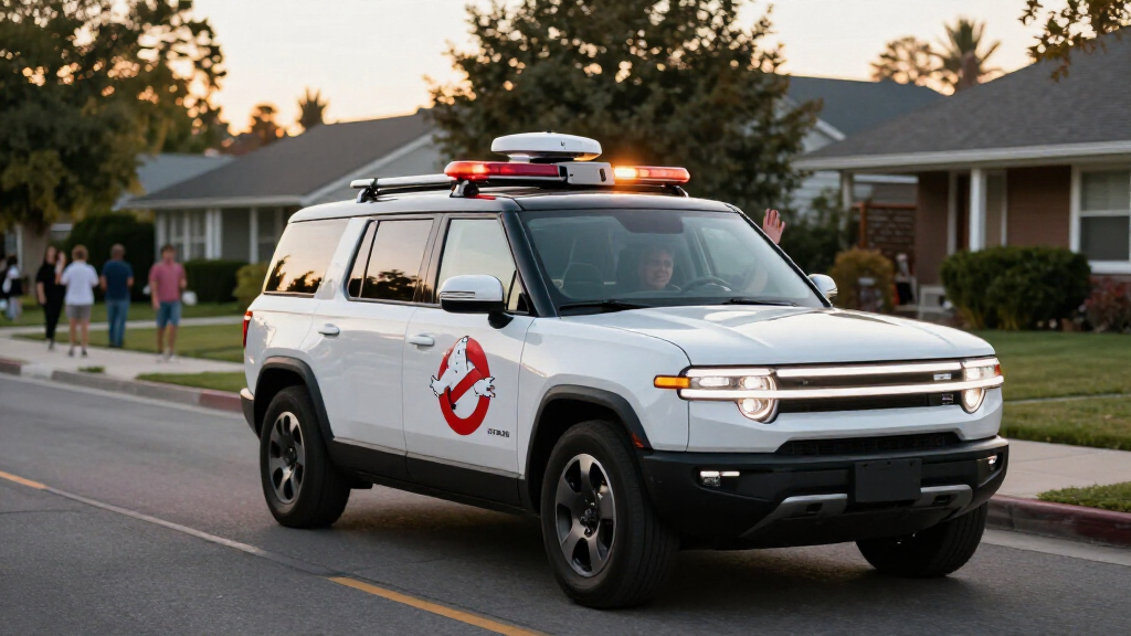 Rivian Turned An R1S Into A Ghostbusters Ecto-1—Sirens, Radar Dish, And All. It Rules